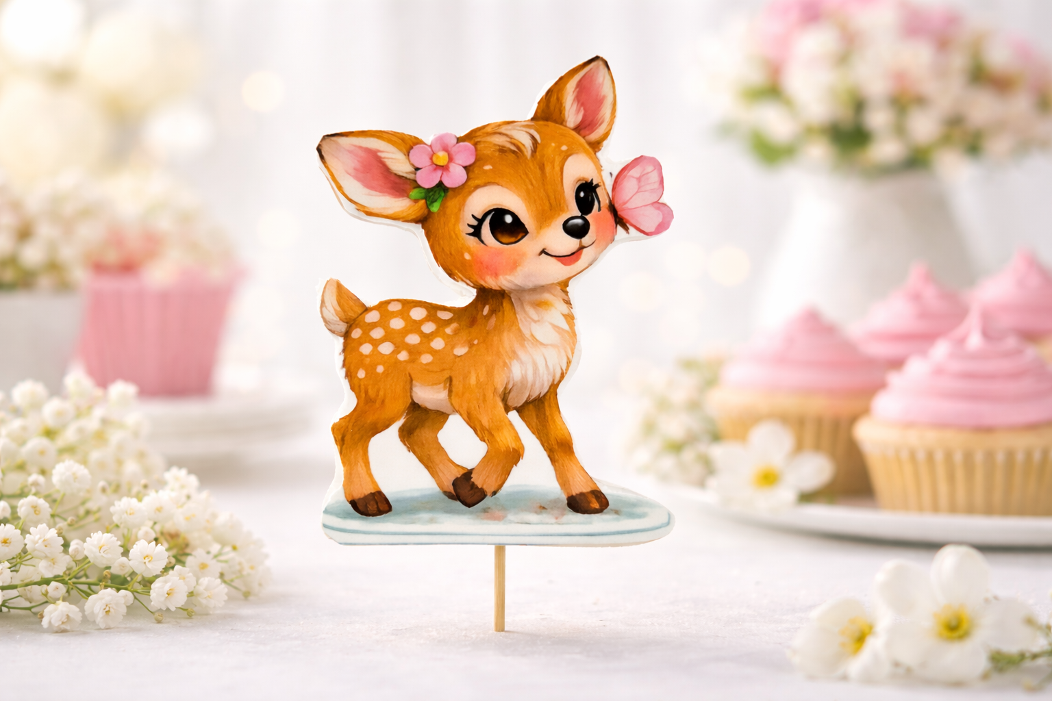 Caketopper Rehkitz aus Fondant 2D – 11,5 x 8,5 cm Tortendeko für Geburtstag, Taufe & Babyparty
