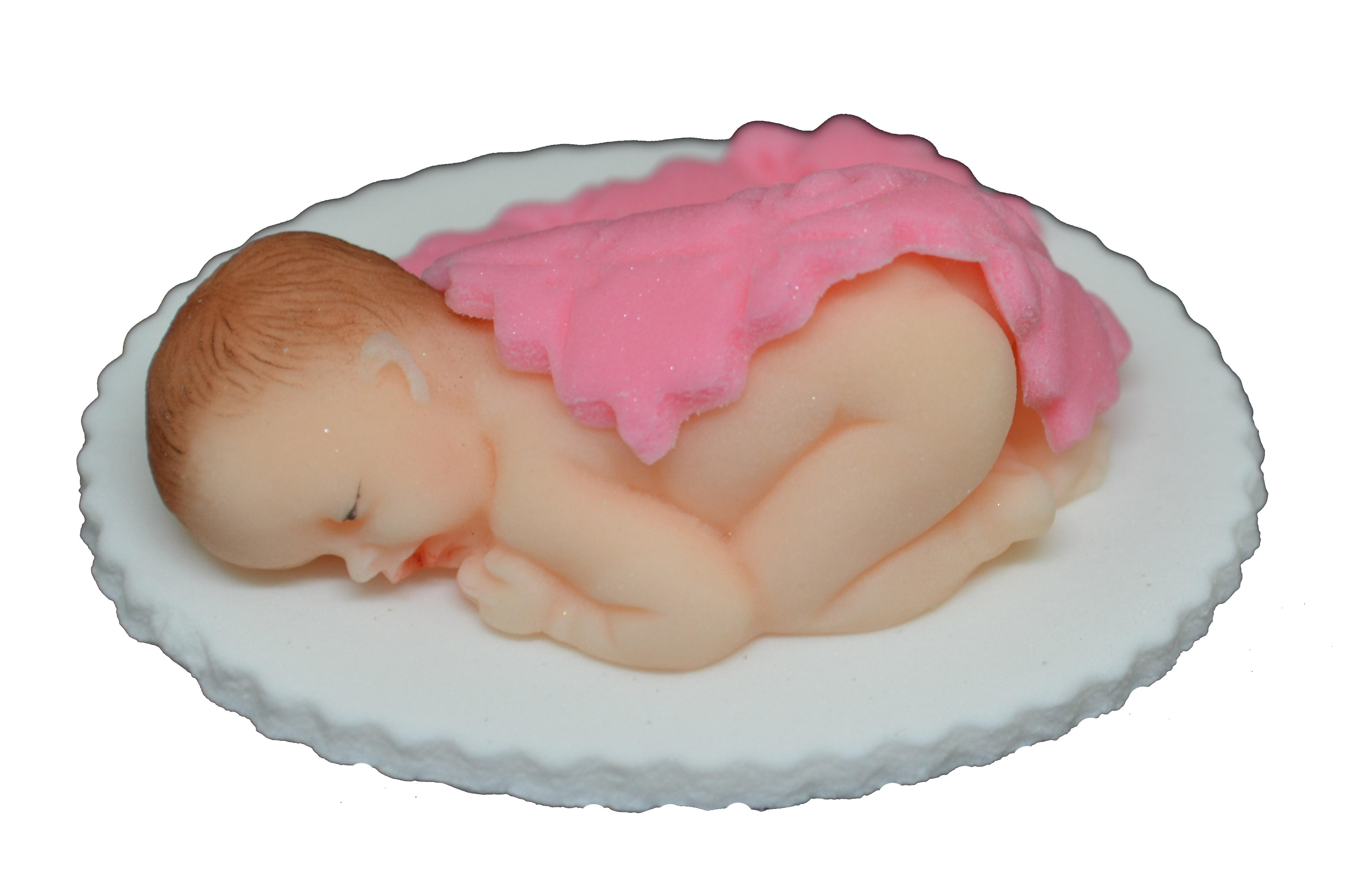 Zuckerfigur Baby mit rosa Deckchen