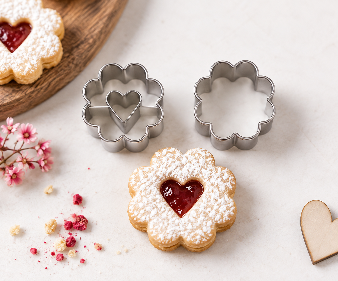 Linzer Ausstecher Blume mit Herz | 5 cm 2-teilig