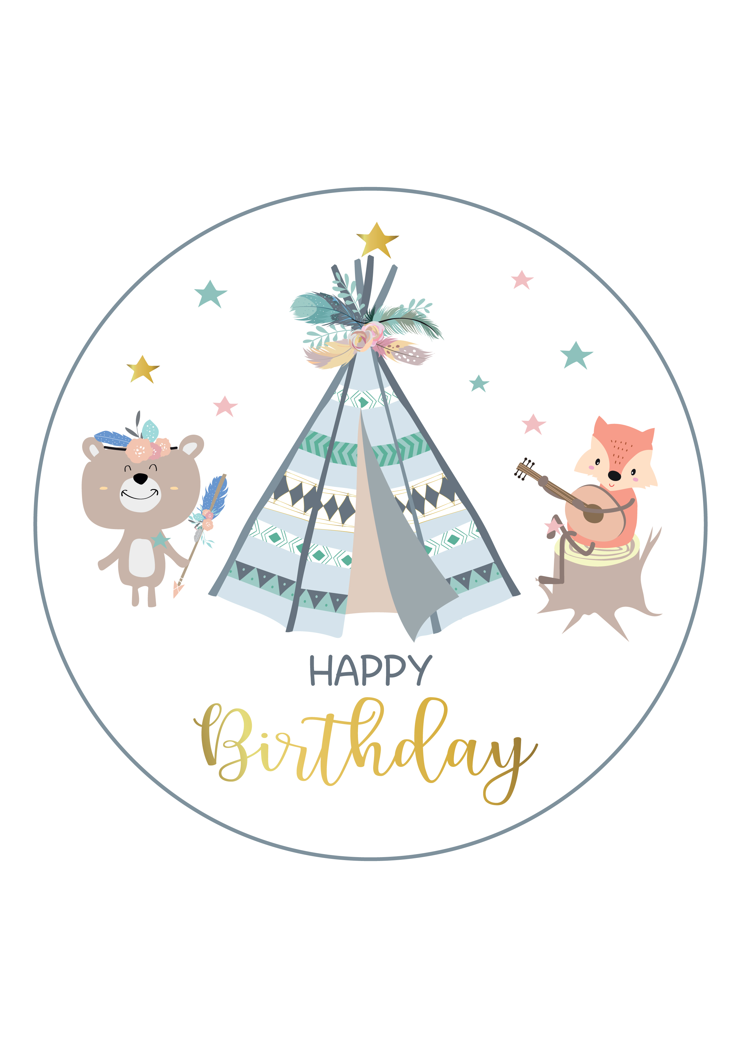 Tortenaufleger Boho Tipi „Happy Birthday“