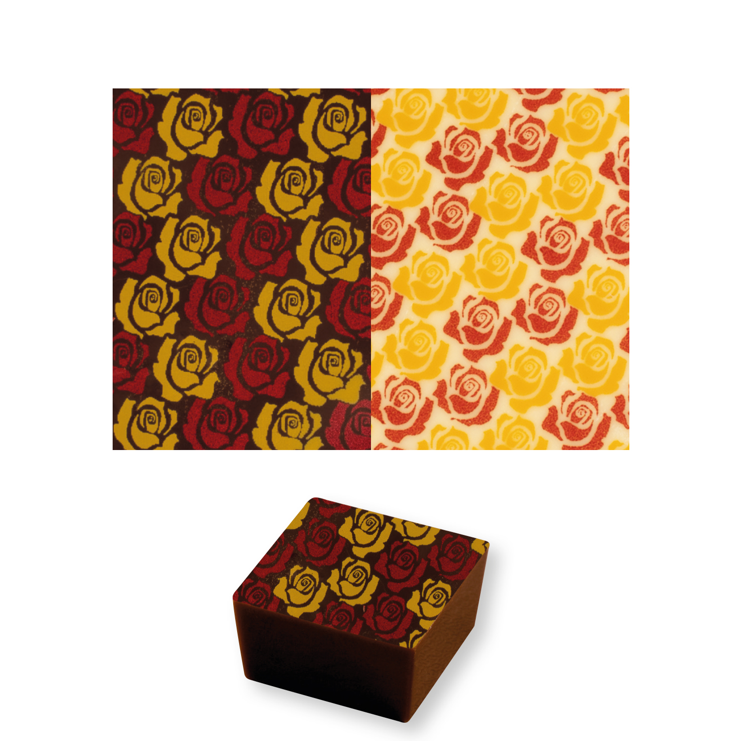 Schokoladen Transferfolie Rosen gold/rot