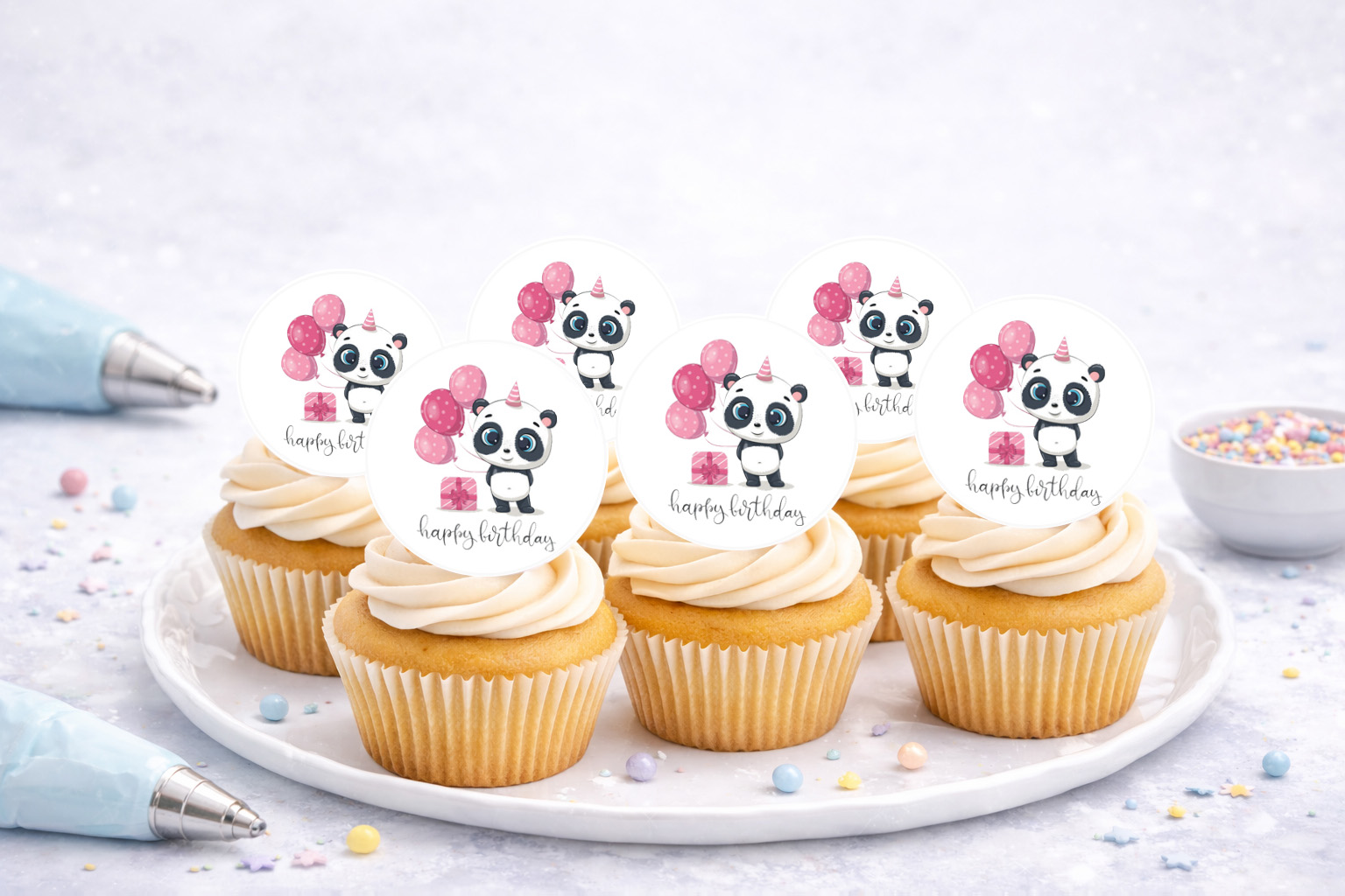 Essbare Muffinaufleger Pandabär aus Oblate, ca. 4 cm, 24 Stück