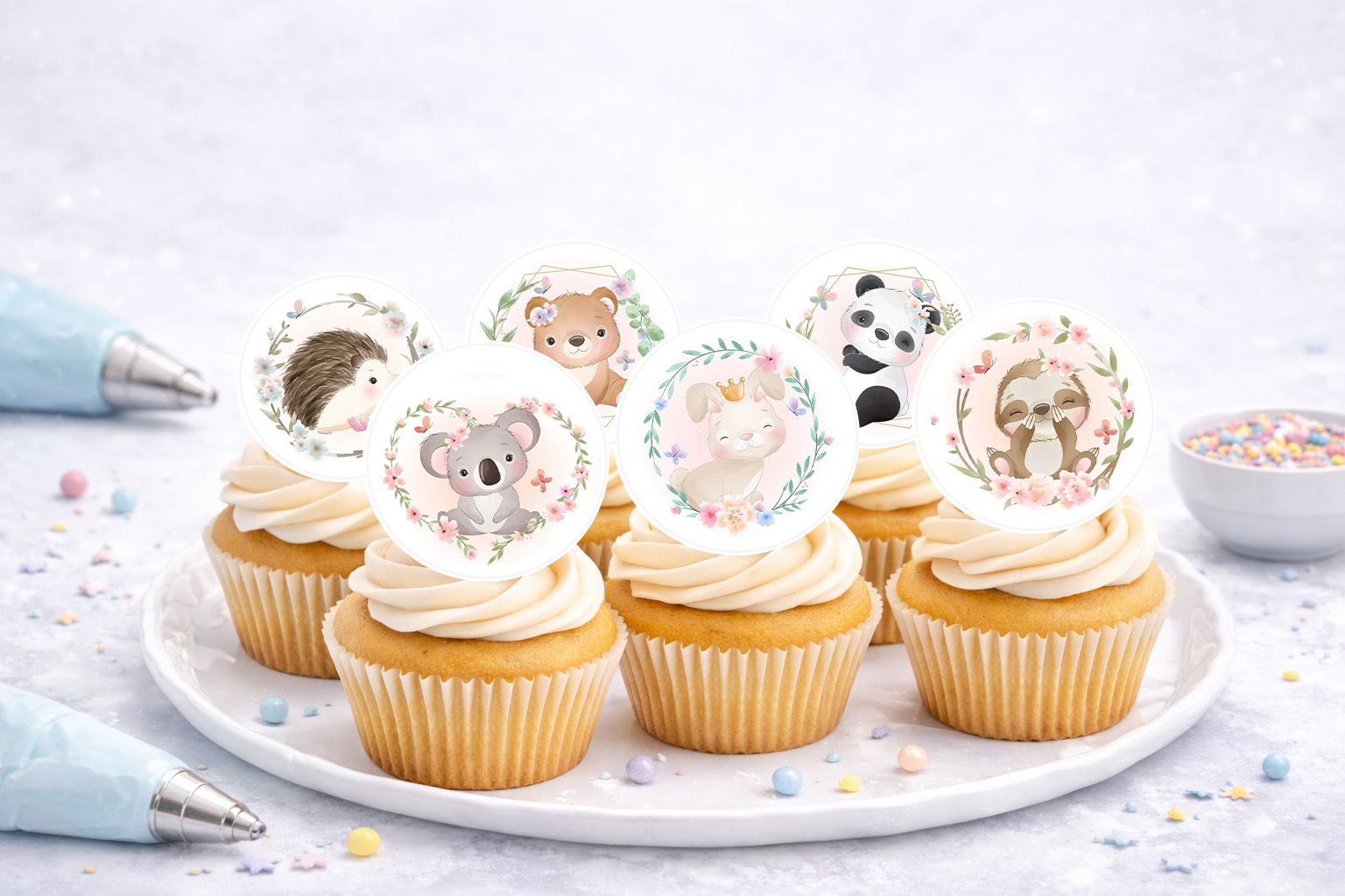 Muffinaufleger Kindergeburtstag aus Oblate Deluxe – essbare Aufleger auf A4-Bogen, zuschneidbar (N428)