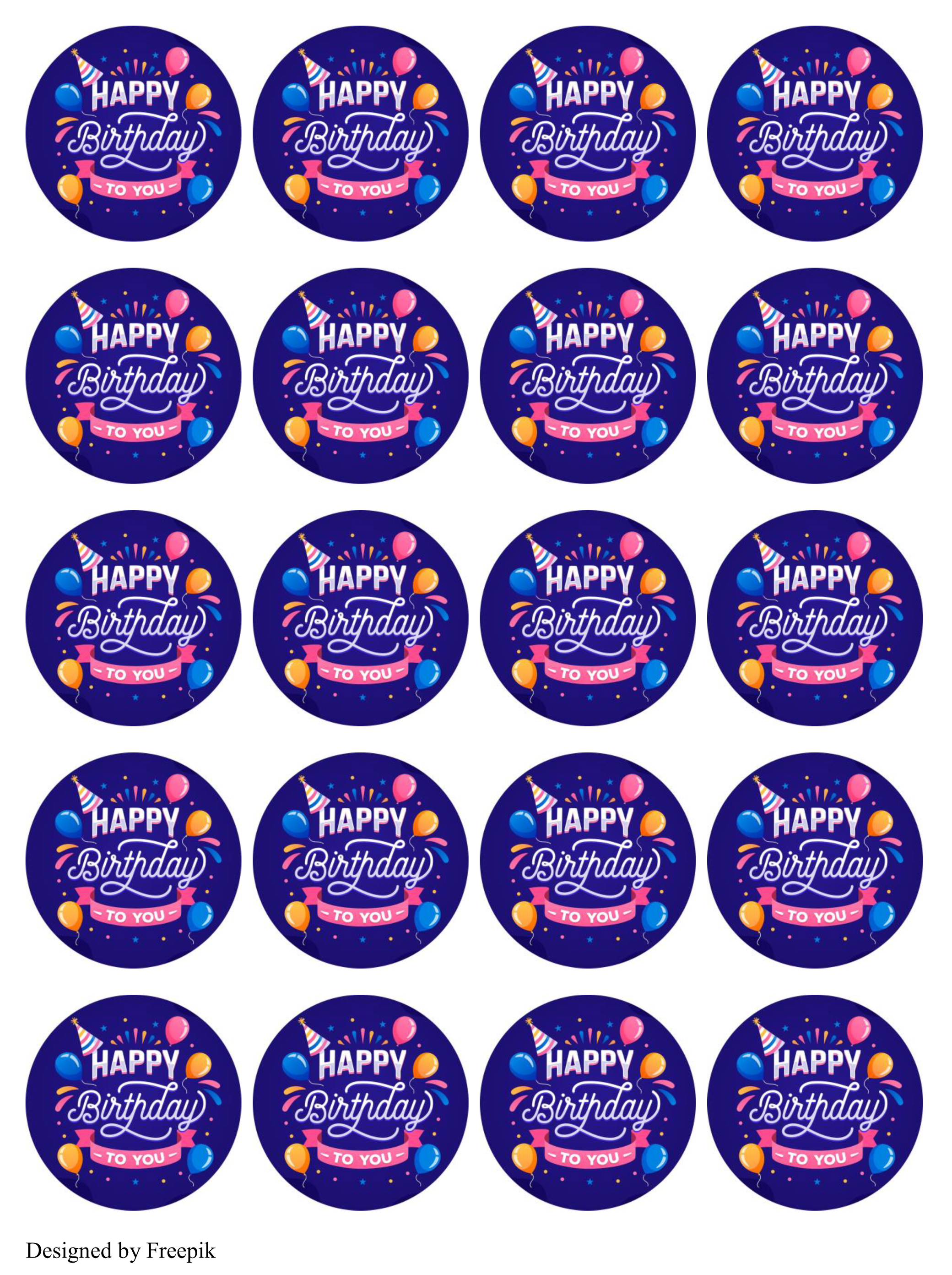 A4-Bogen mit 20 essbaren Muffinauflegern Happy Birthday aus Oblate Deluxe – zum Selbstausschneiden