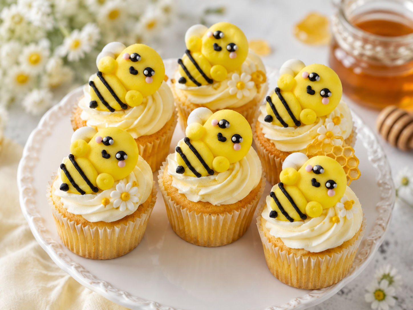 Zuckerdeko Bienen 7-teilig – süße Tortendeko für Frühling, Sommer & Kindergeburtstag