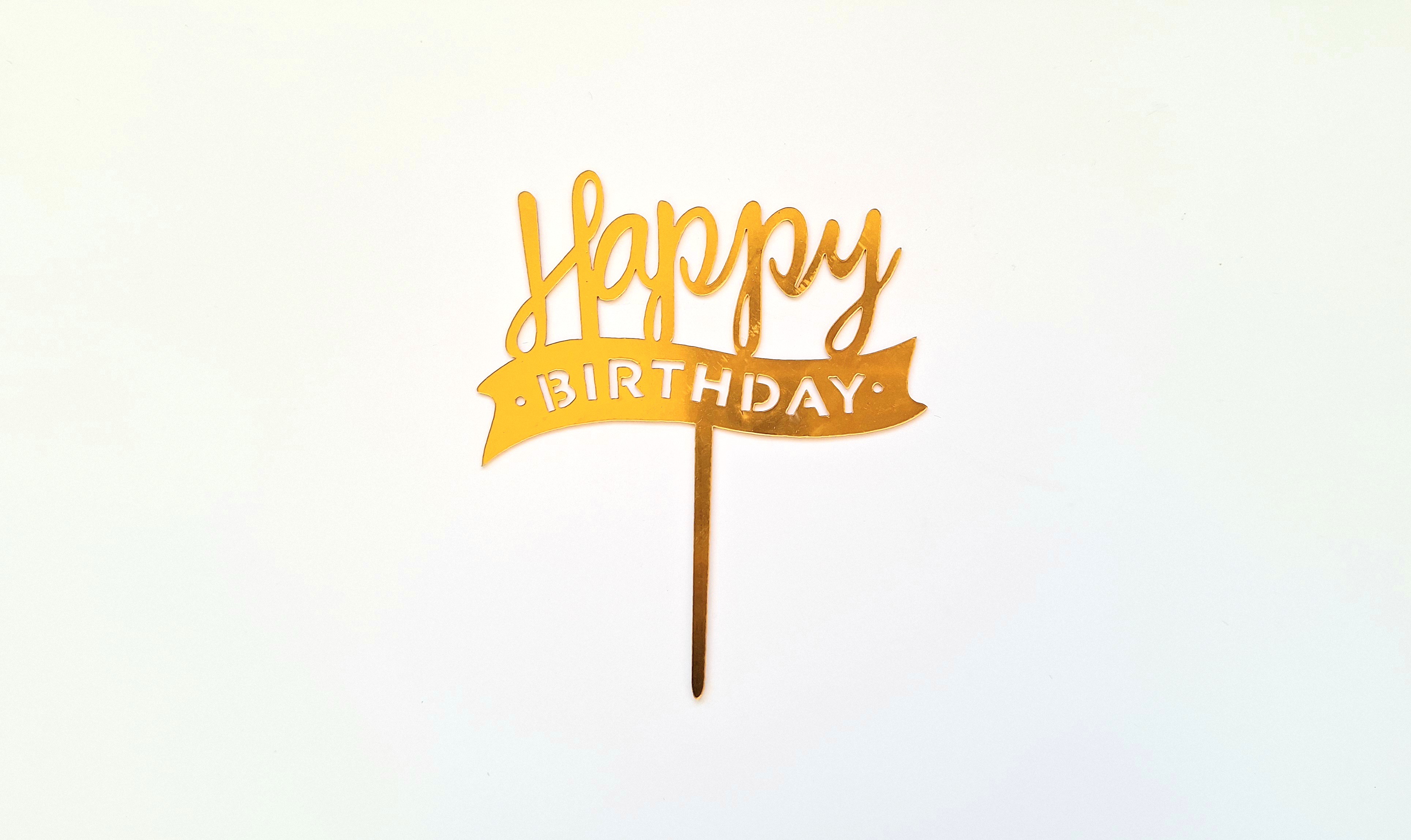 Cake Topper Happy Birthday  gold T2