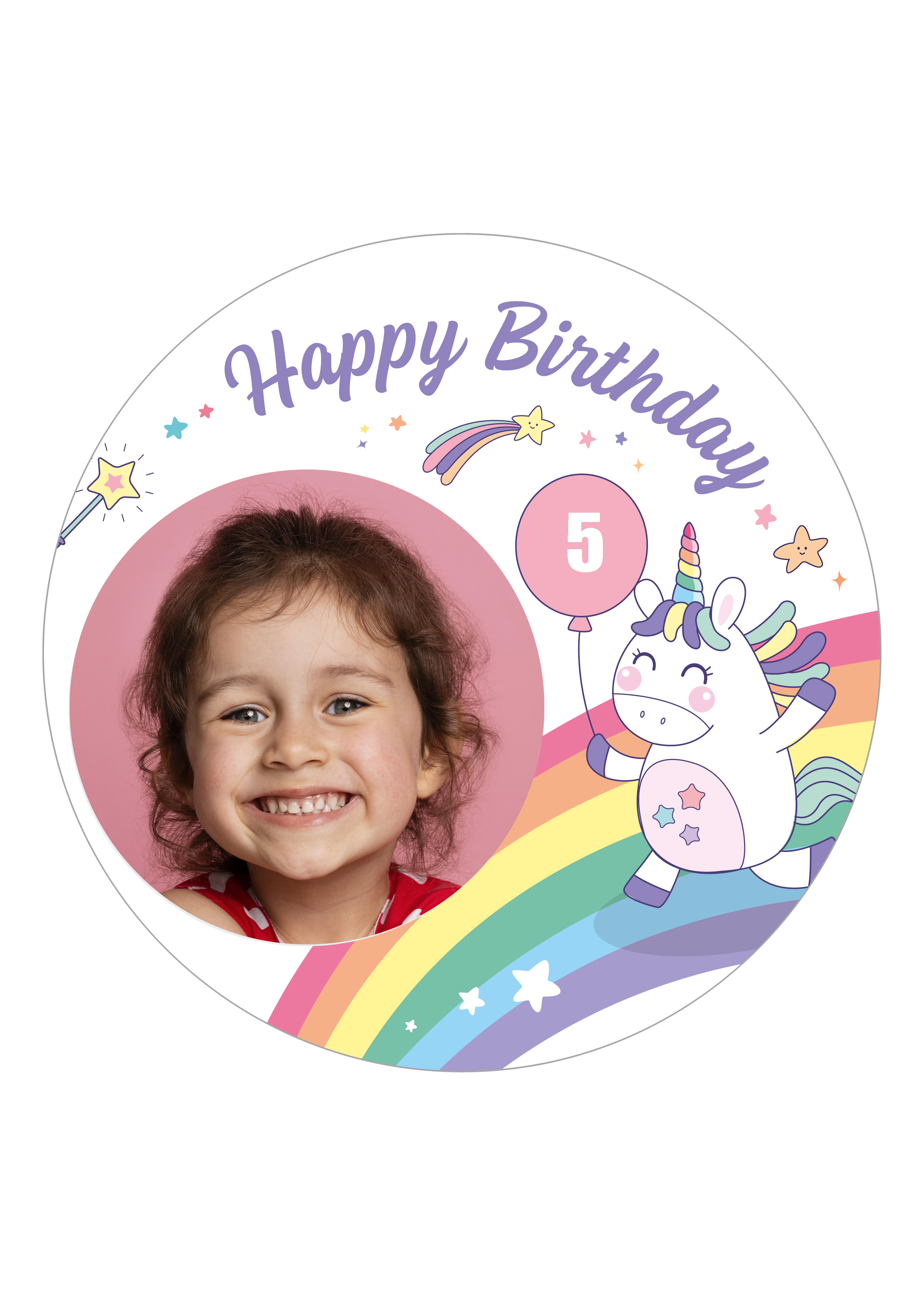 🦄 Personalisierter Tortenaufleger Einhorn mit Foto & Alter – Essbar | Geburtstag
