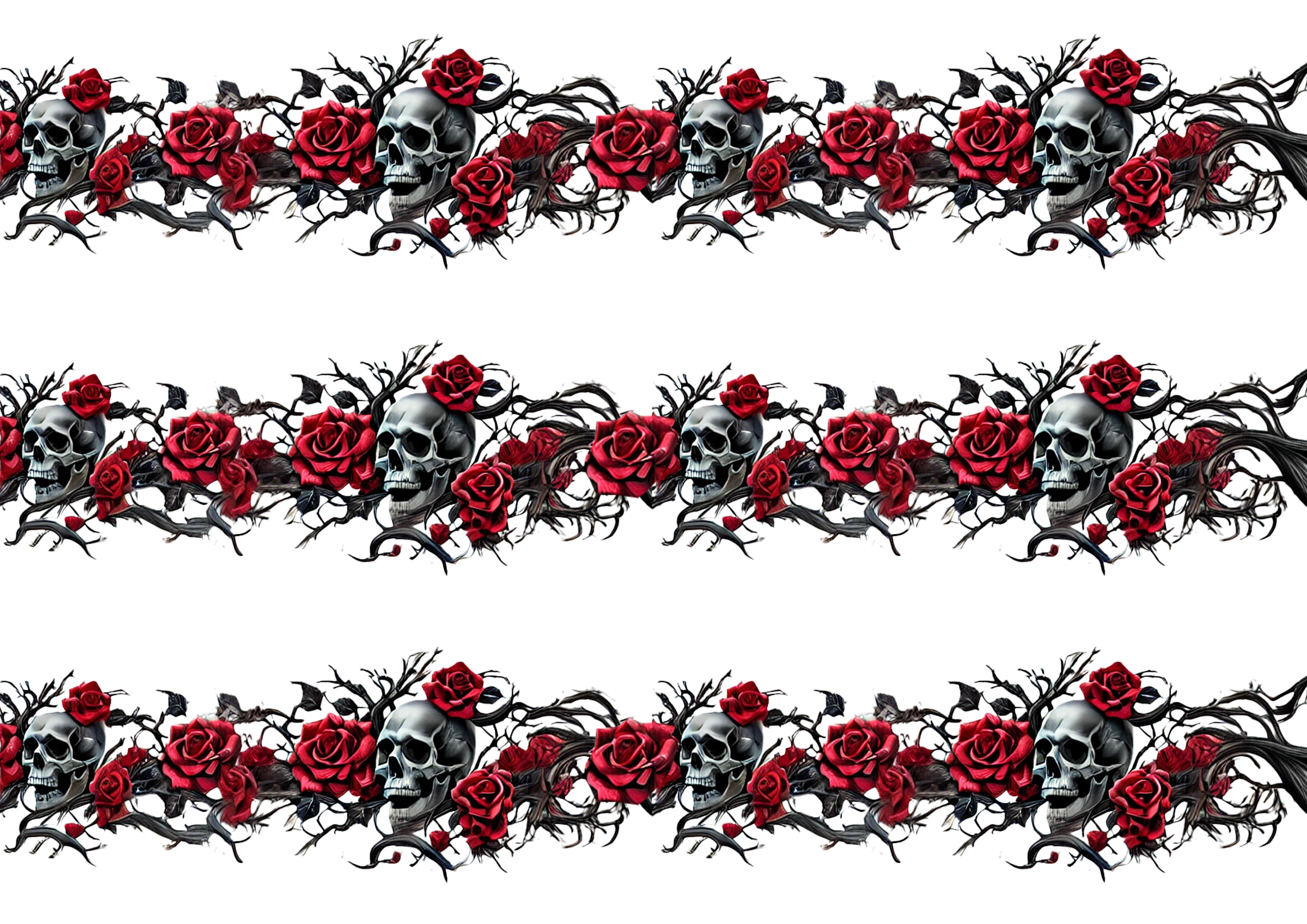Essbare Tortenumrandung – Totenköpfe & Rote Rosen