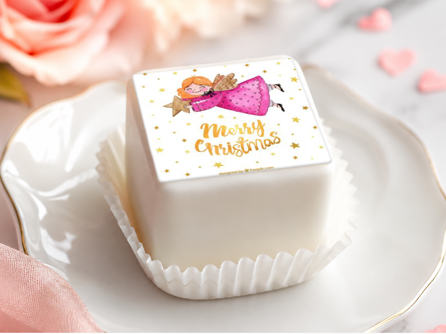 20 Christkind-Aufleger 4 × 4 cm – für Petit Fours & Punschkrapfen