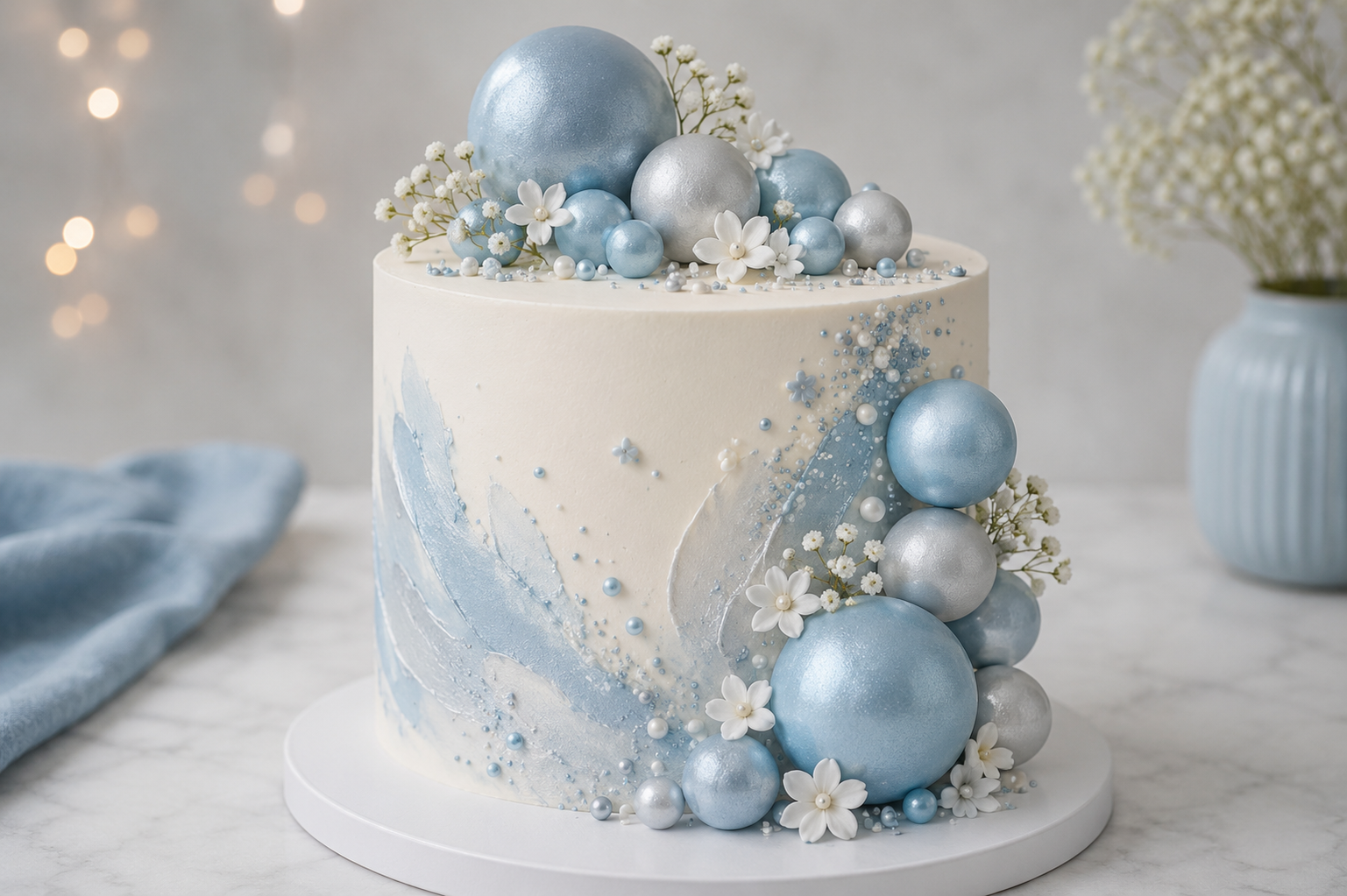 Schokokugeln Hellblau, Silber & Weiß – 7 Stück