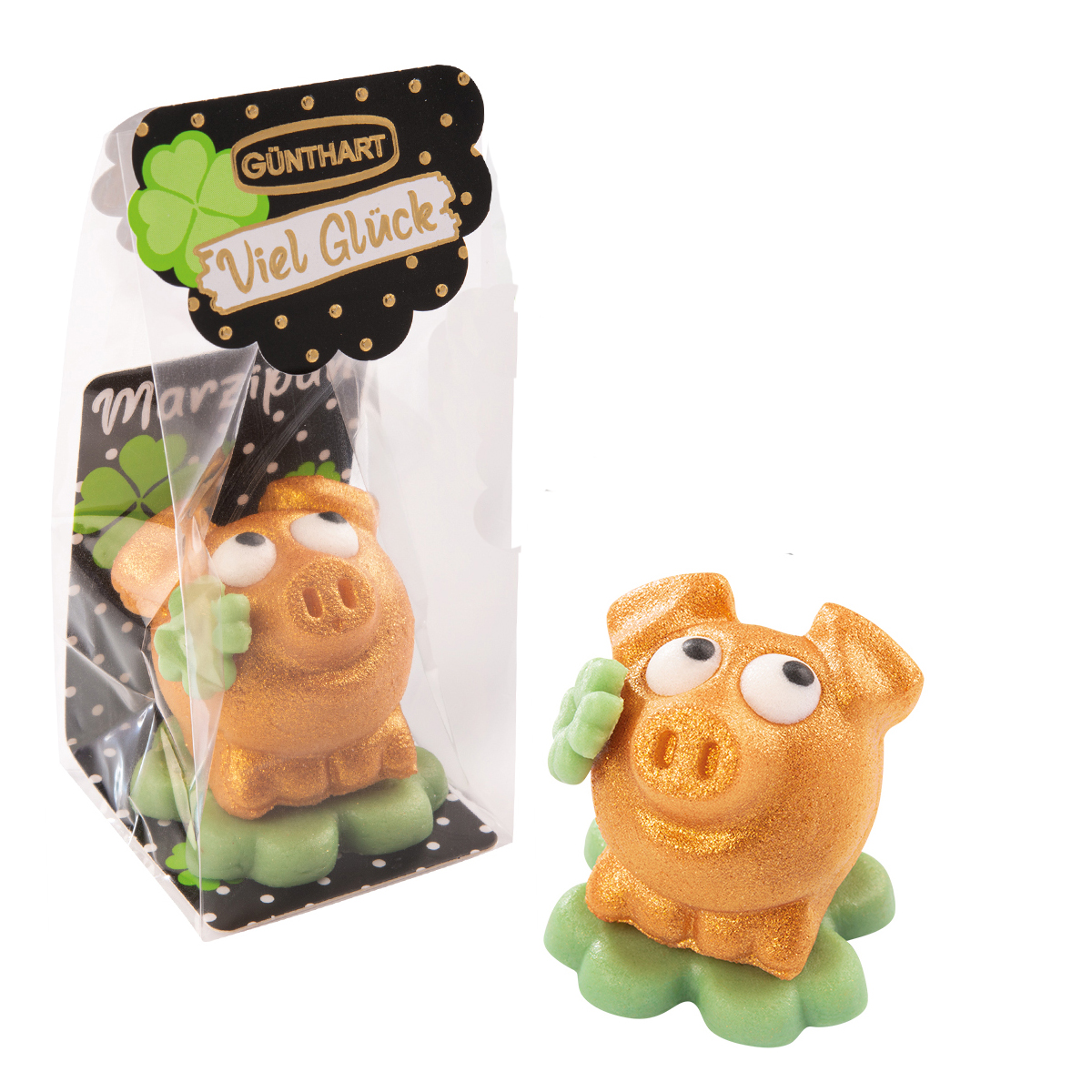 Marzipan Figur Glücksschwein gross gold