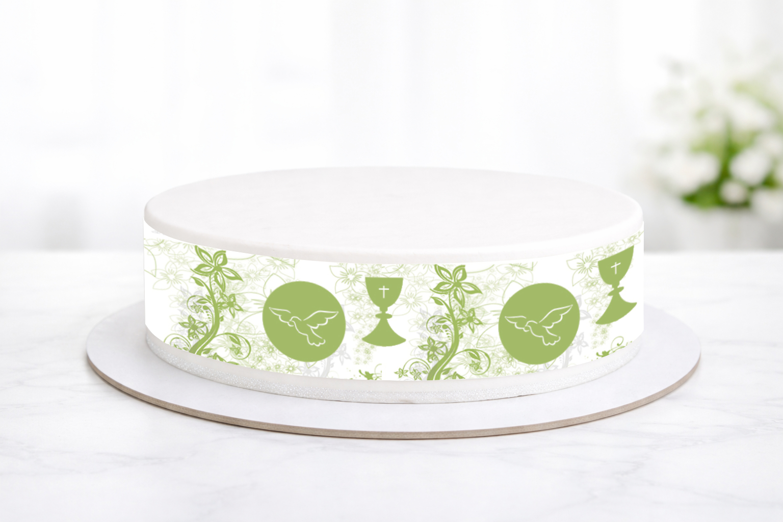 Tortenband Erstkommunion Konfirmation Firmung – Essbare Zuckerumrandung 3-teilig 6,5x26 cm