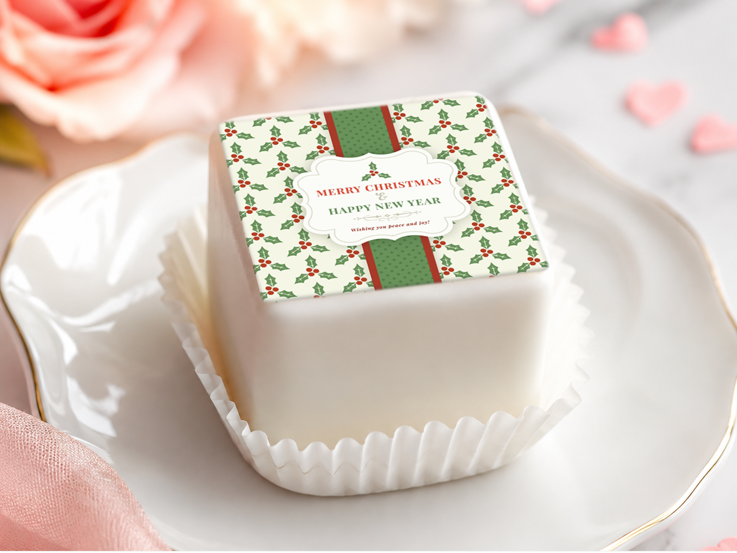 20 Merry Christmas Aufleger 4 × 4 cm – für Petit Fours & Punschkrapfen