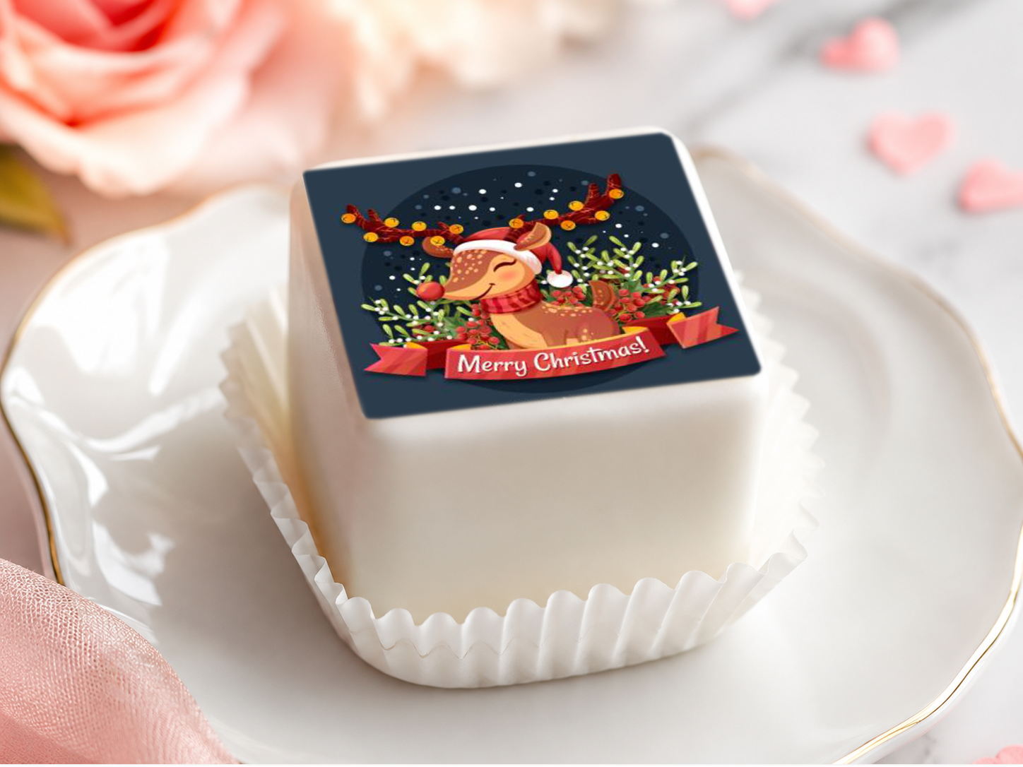 20 Weihnachts-Aufleger 4 × 4 cm – für Petit Fours & Punschkrapfen