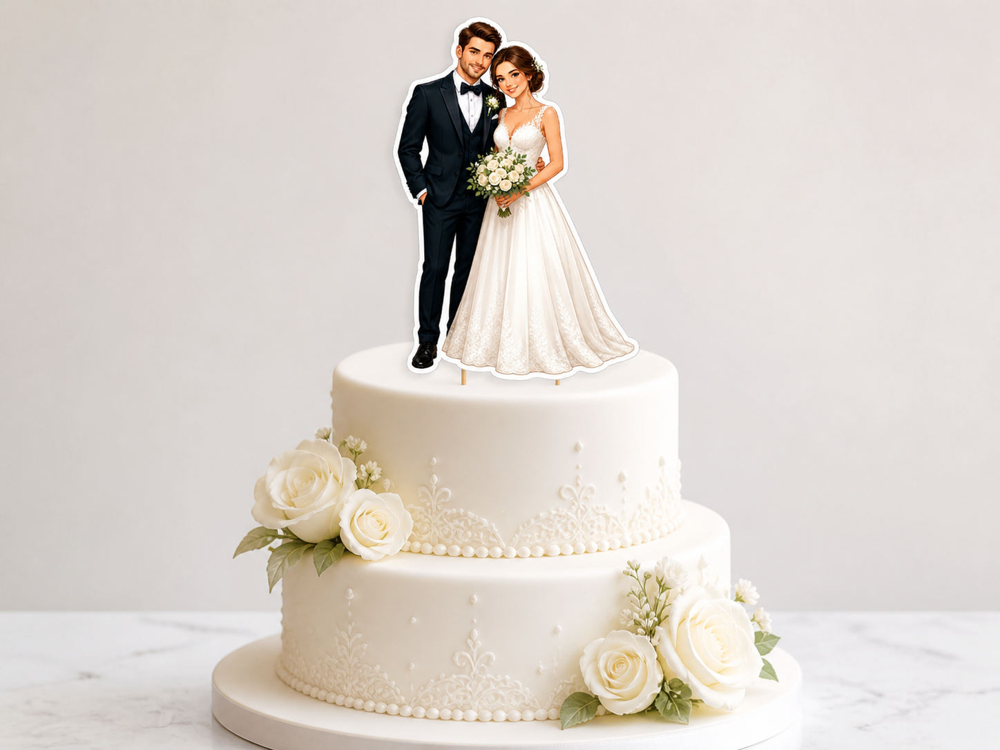 Individueller Brautpaar Caketopper aus Fondant – 2D Topper nach Wunsch zum Reinstecken in die Torte
