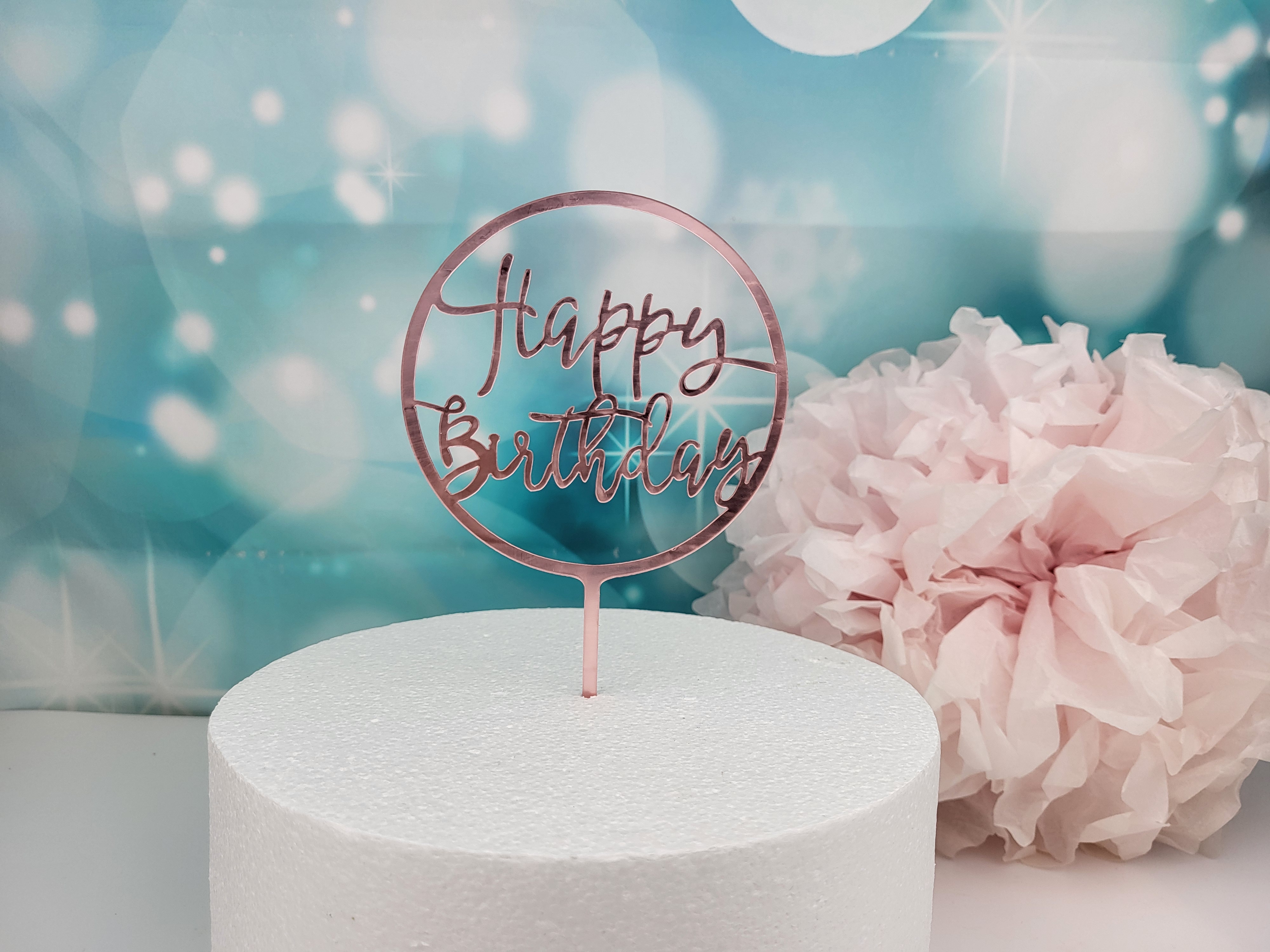 Cake Topper Happy Birthday rosa