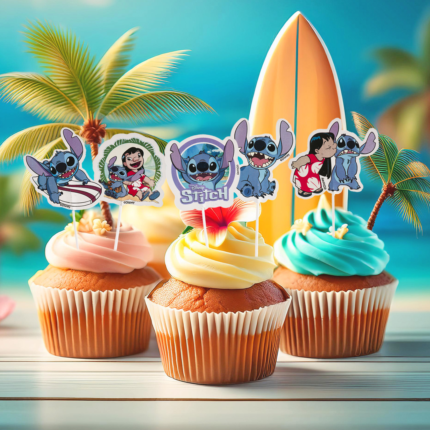 Cake Toppers „Stitch“ – 16-teiliges Set aus Papier