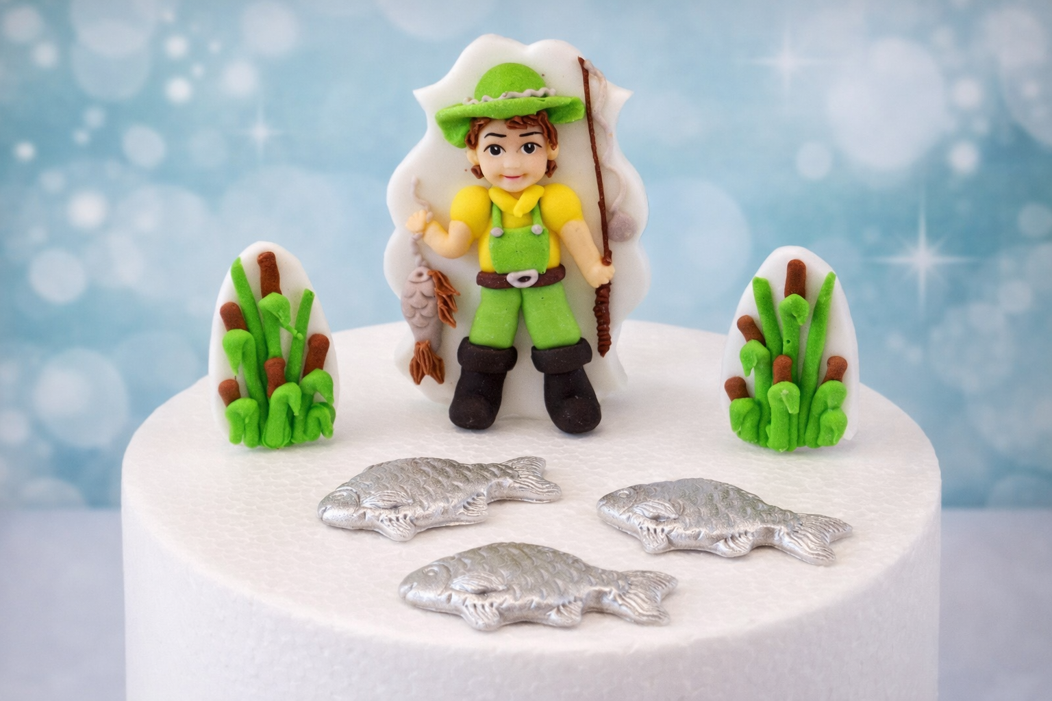 Zuckerfiguren-Set „Angler & Karpfen“ – Handgemacht – 6-teilig