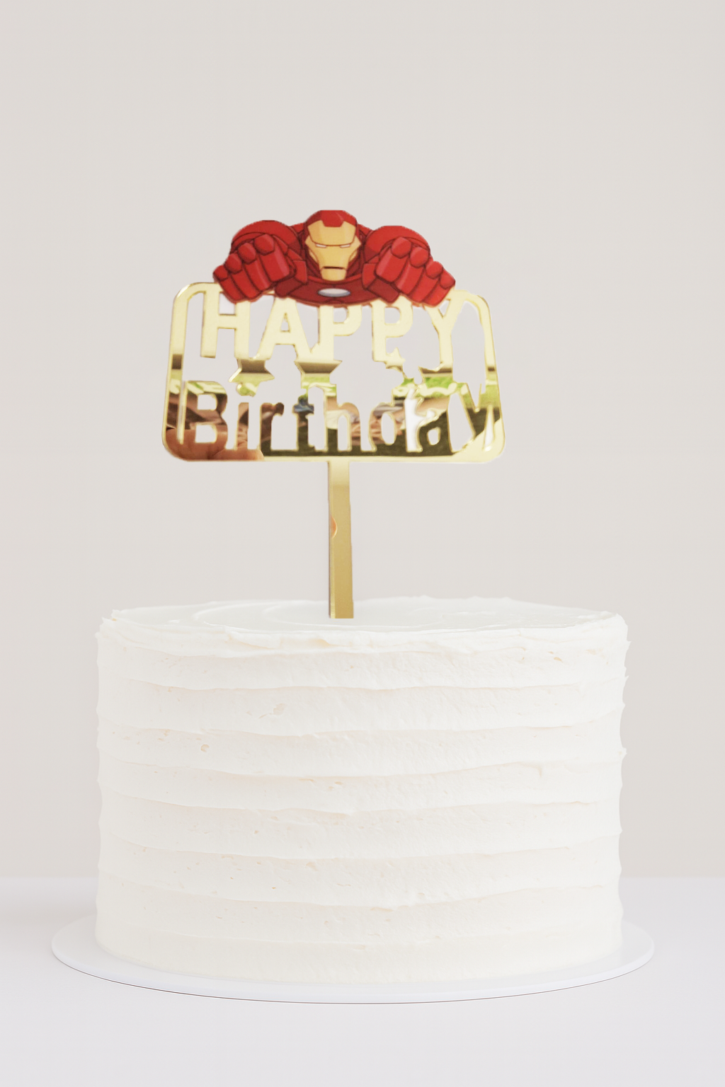 „Iron Man“ Happy Birthday Cake Topper – Gold