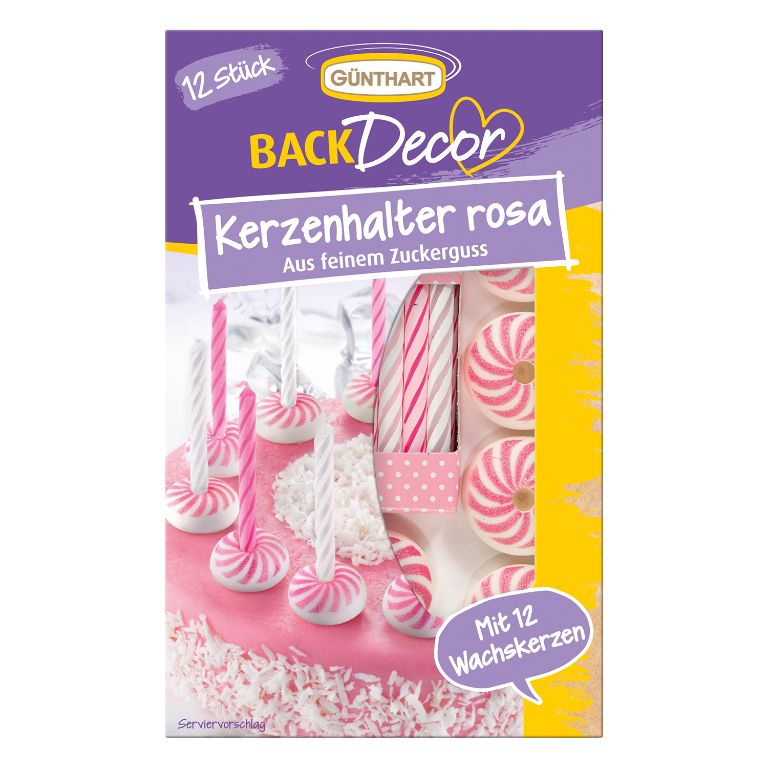 Kerzenhalter rosa inkl Kerzen aus Zuckerguss