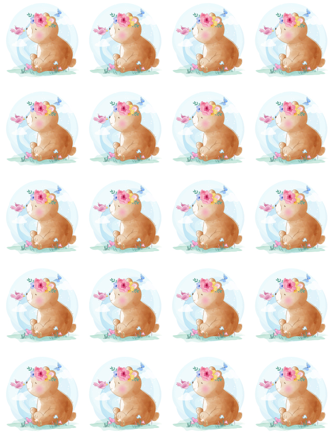 A4 Muffinaufleger Bär – 20 essbare Aufleger aus Oblate Deluxe, Ø ca. 4,5 cm (N635)