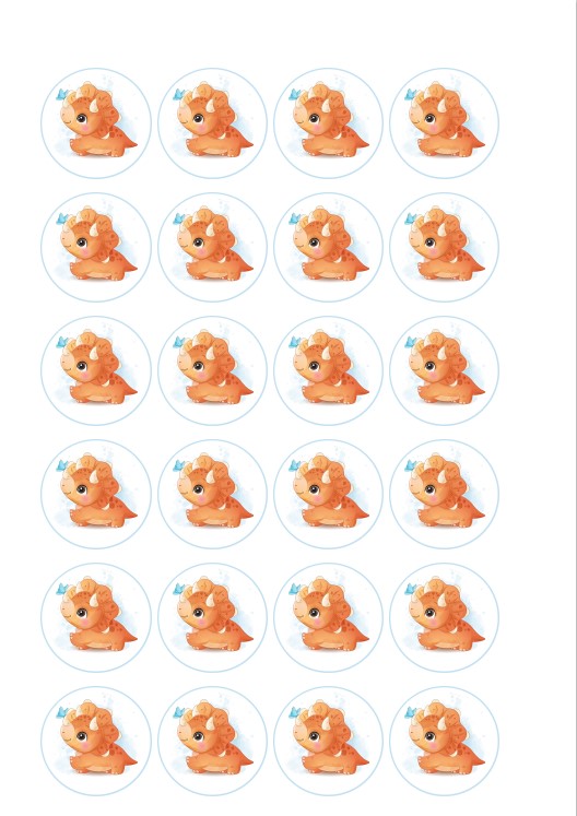Muffinaufleger Dinosaurier aus Oblate Deluxe – 24 Stück Ø 4 cm | essbare Cupcake-Aufleger zum Ausschneiden