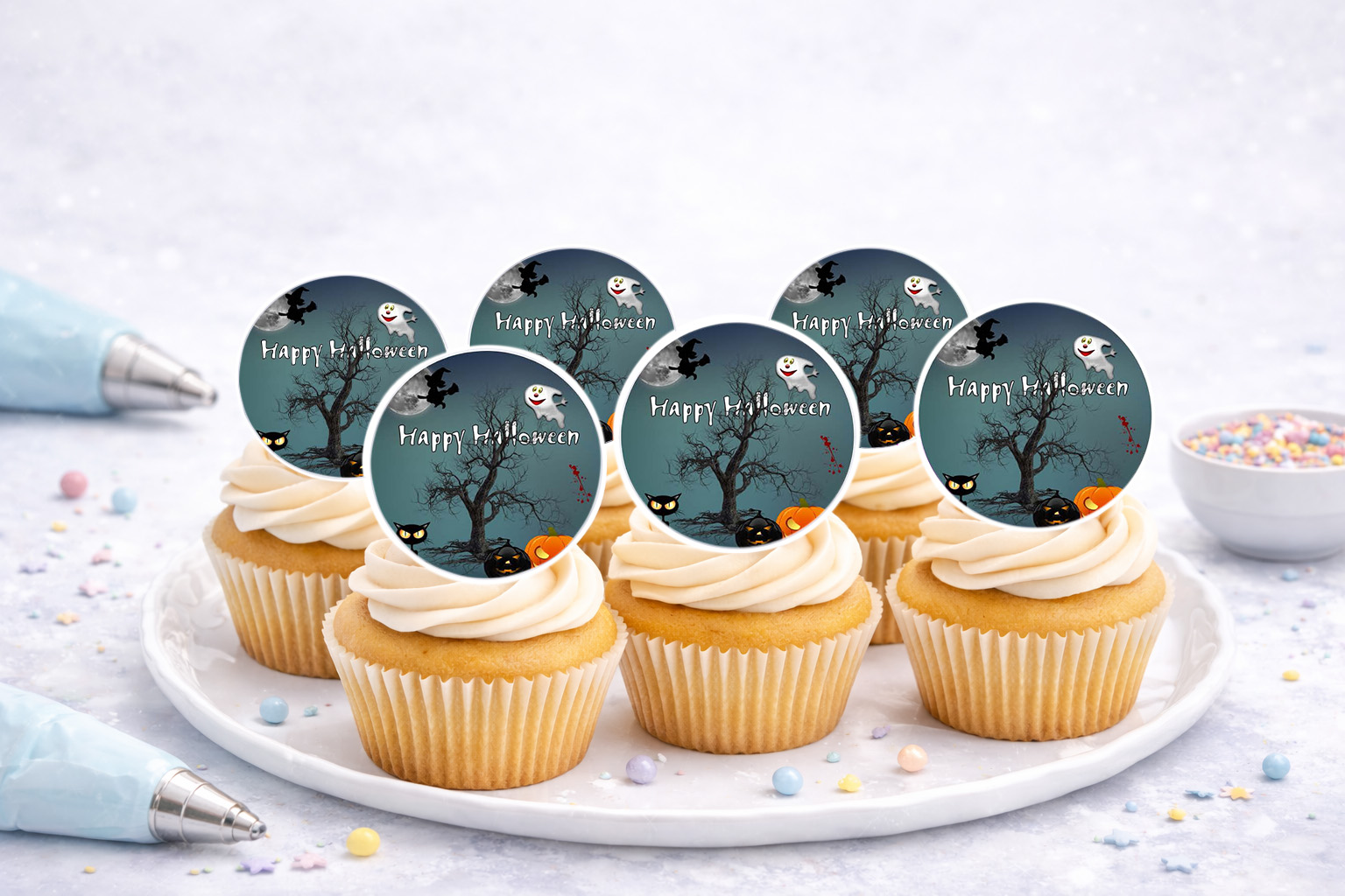 Essbare Muffinaufleger Halloween auf Oblate Deluxe, Ø 4 cm, zum Selbstausschneiden, J336