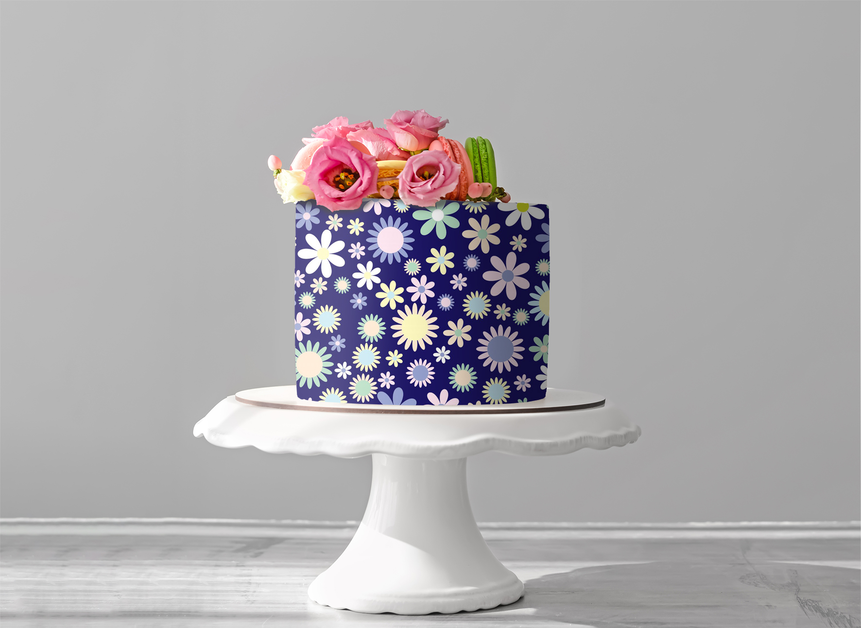 Deko Fondant | Blumenmuster blau