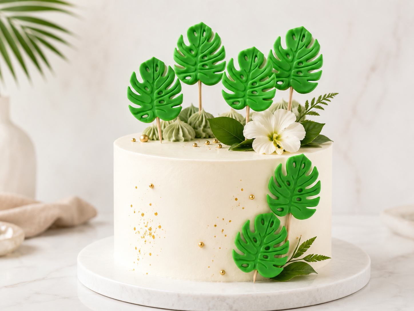 Tropical Monstera-Blätter mit Stäbchen – 10 Stück, ca. 4,5 cm