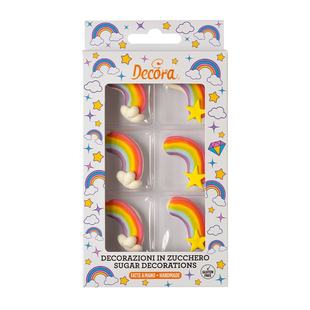 Zuckerdekoration Regenbogen – 6-tlg. Zuckerdeko für Torten, Cupcakes & Kekse