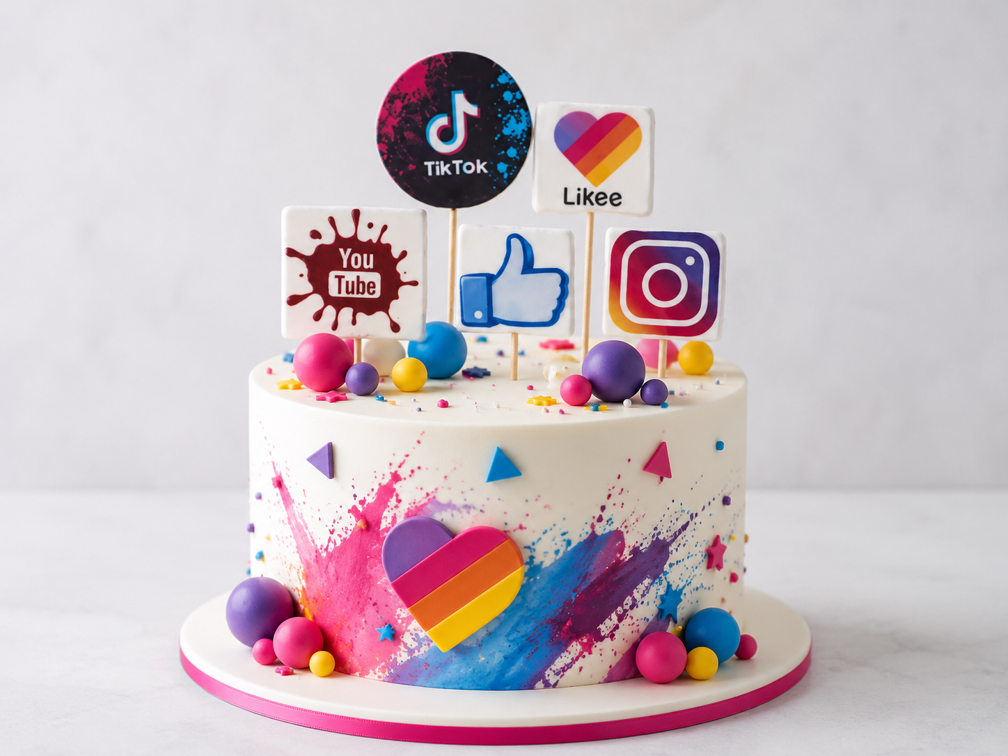 Essbare Social-Media-Zuckereinstecker – 5-teiliges Tortendeko-Set