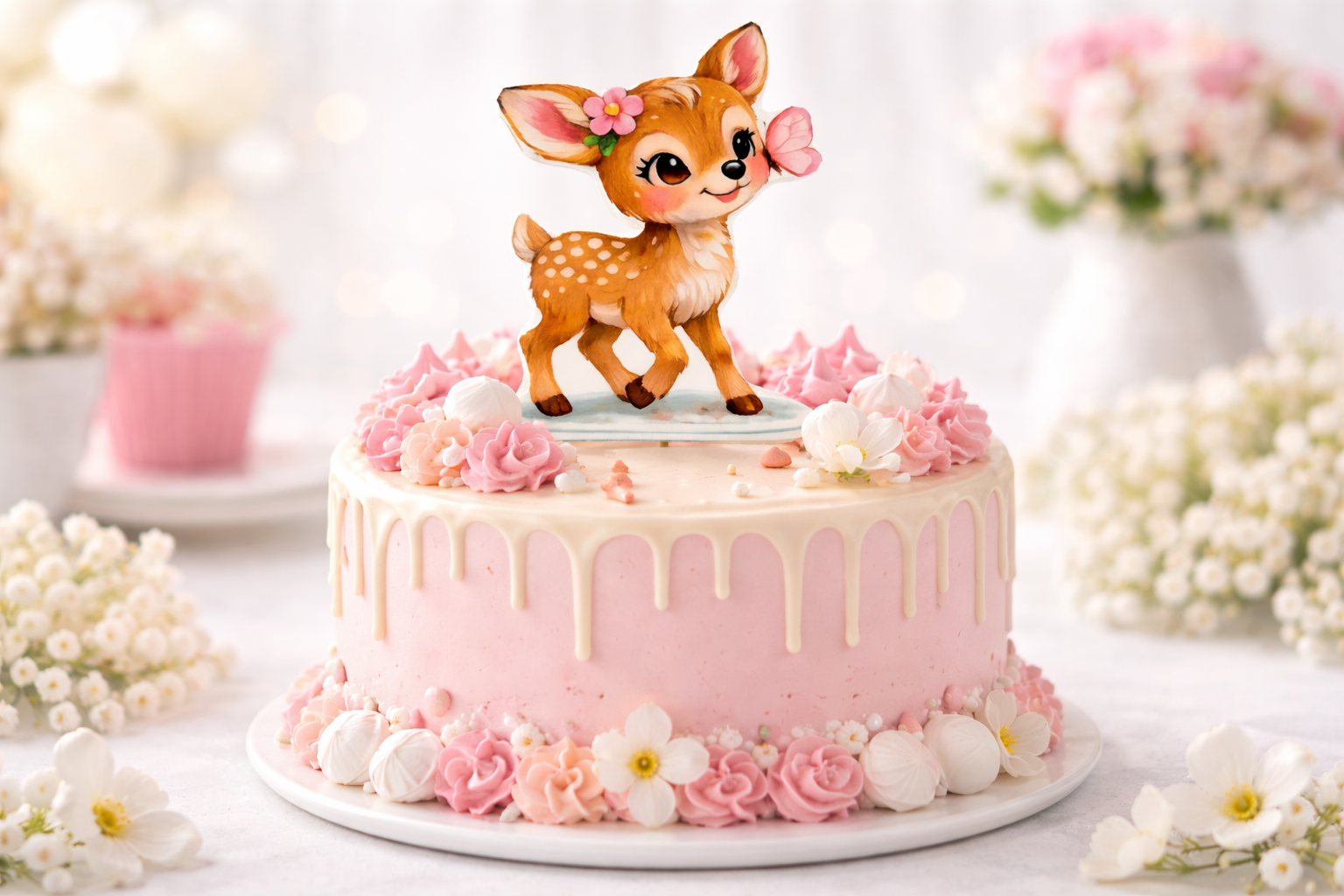 Caketopper Rehkitz aus Fondant 2D – 11,5 x 8,5 cm Tortendeko für Geburtstag, Taufe & Babyparty