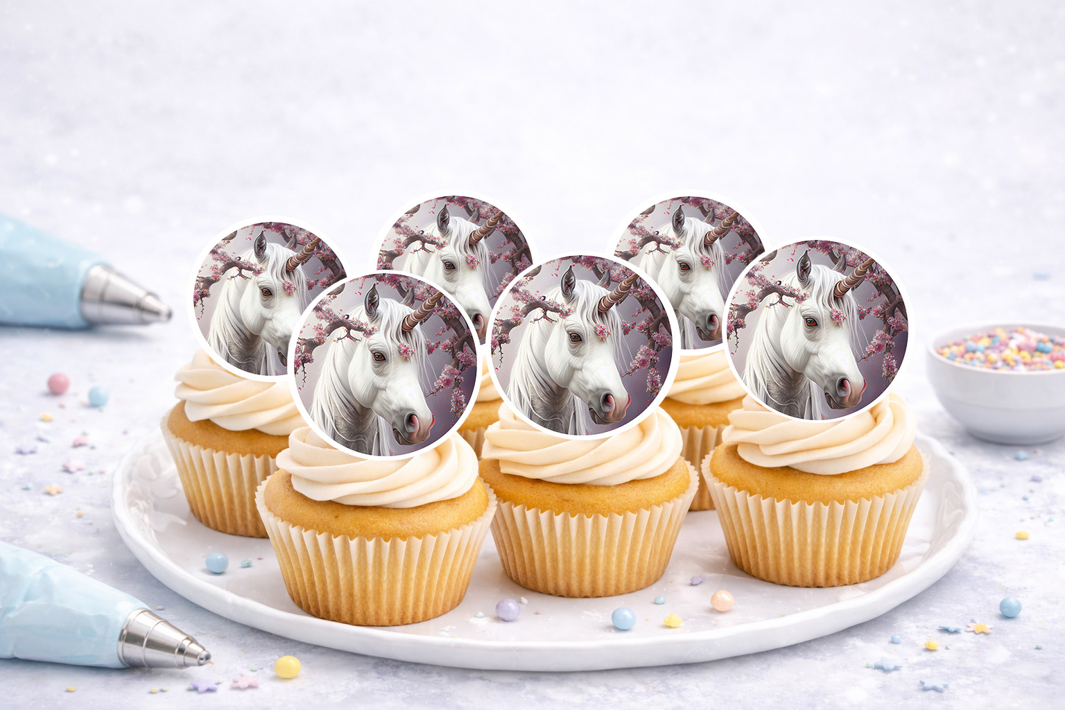 Essbare Muffinaufleger mit Einhorn-Motiv für Cupcakes und Muffins