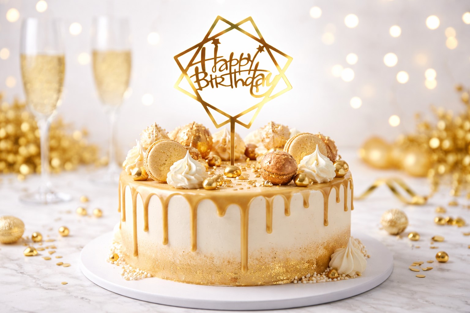 Cake Topper „Happy Birthday“ Gold – Elegante Tortendeko für Geburtstag T2