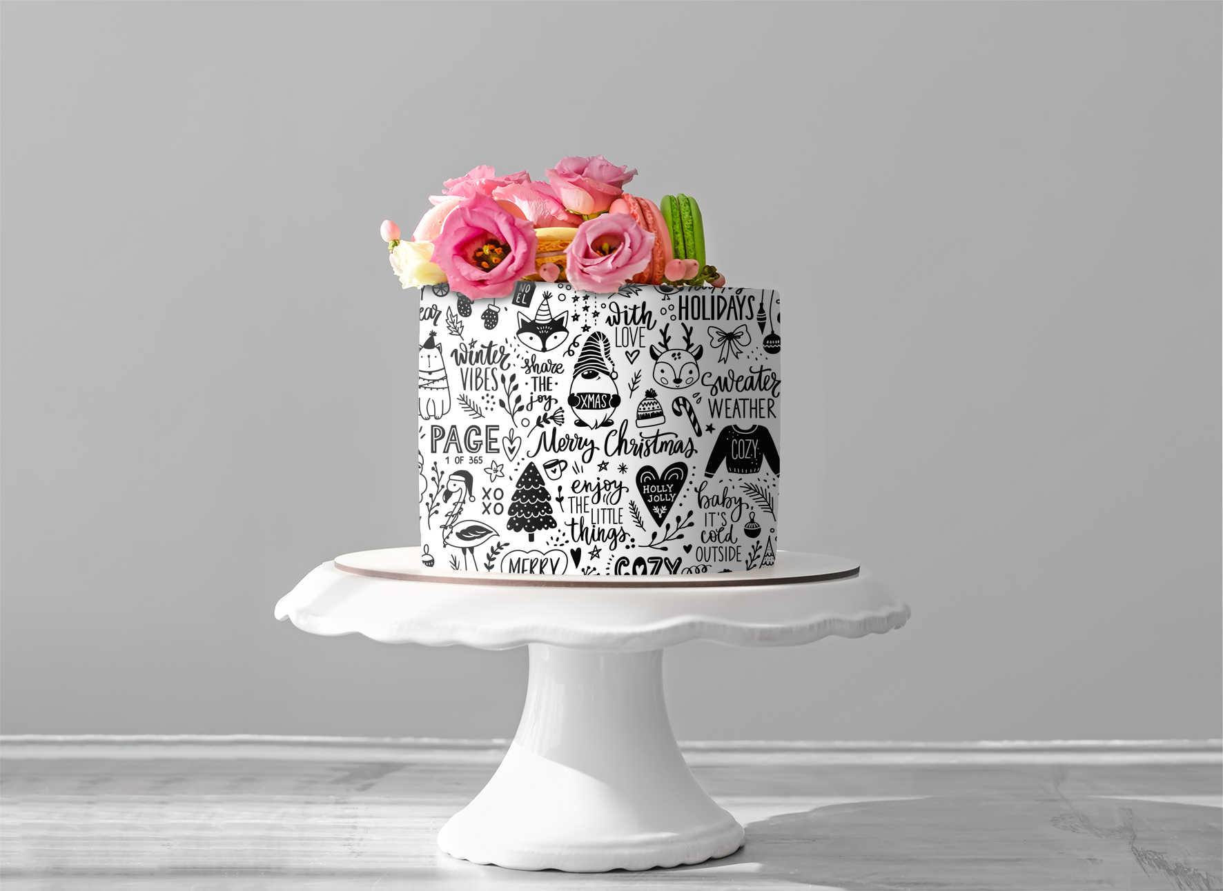 Deko Fondant Weihnachten Schwarz Weiß