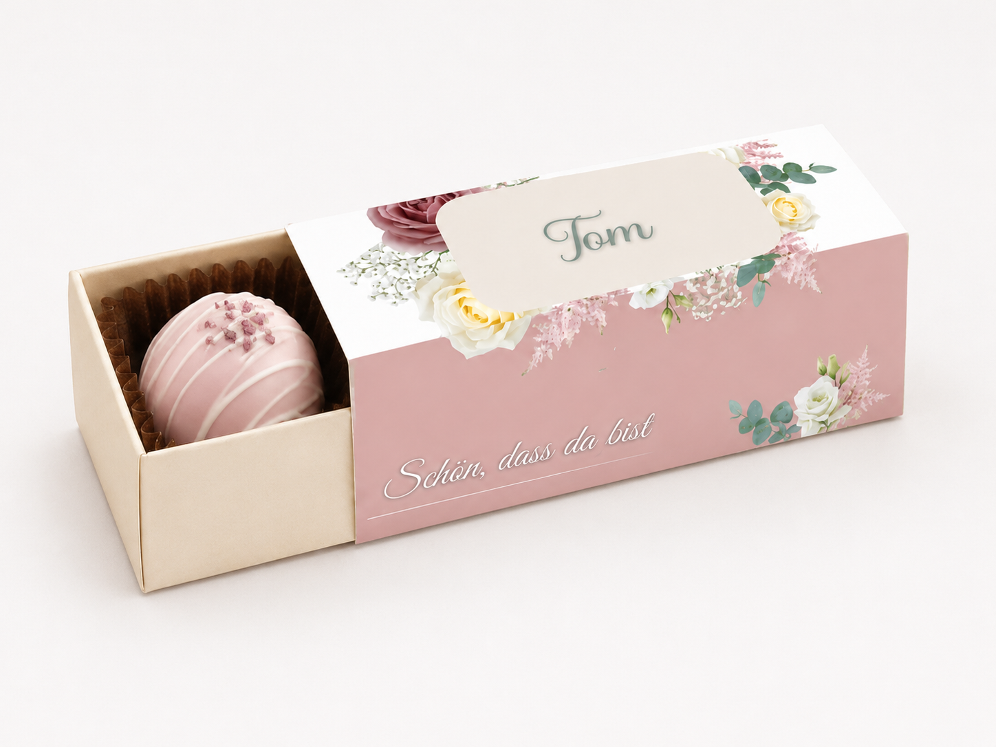 Personalisierte Pralinenschachtel mit Namen – Geschenkverpackung für 3 Pralinen - 3er Set