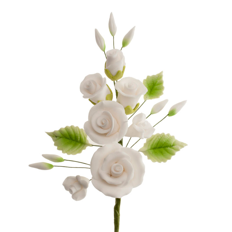 Zuckerblumen Rosenbouquet weiß – Elegante Tortendekoration für Hochzeit & Festtorte, ca. 13 cm