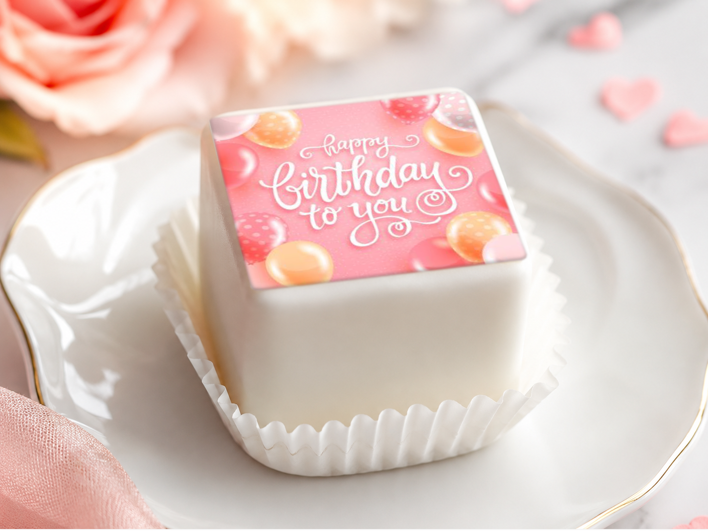 Petit Four & Punschkrapfen Aufleger Geburtstag – 20 Stück ca. 4 × 4 cm