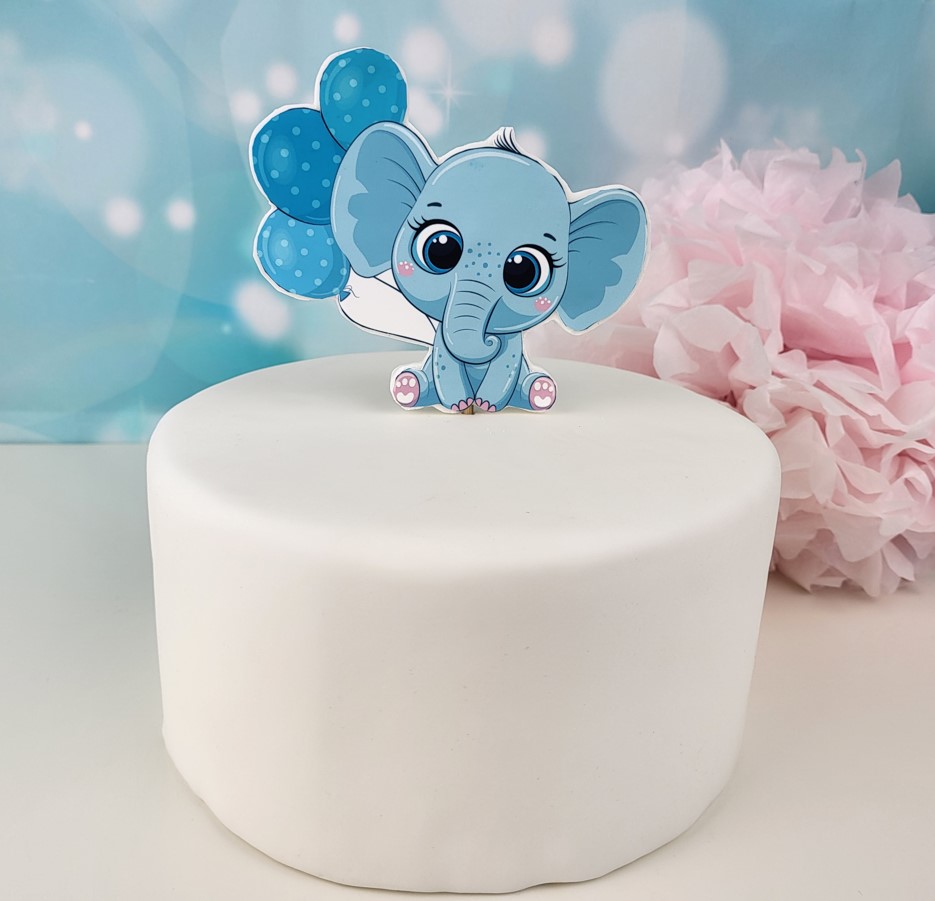 🎈 Cake Topper Elefant mit Luftballon – Fondant-Tortendeko für Kinder- & Baby-Feiern