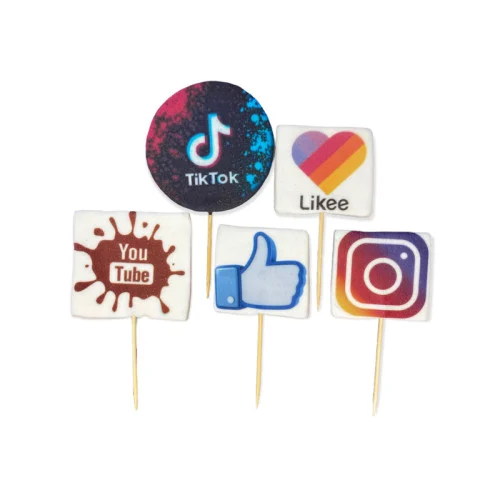 Essbare Social-Media-Zuckereinstecker – 5-teiliges Tortendeko-Set