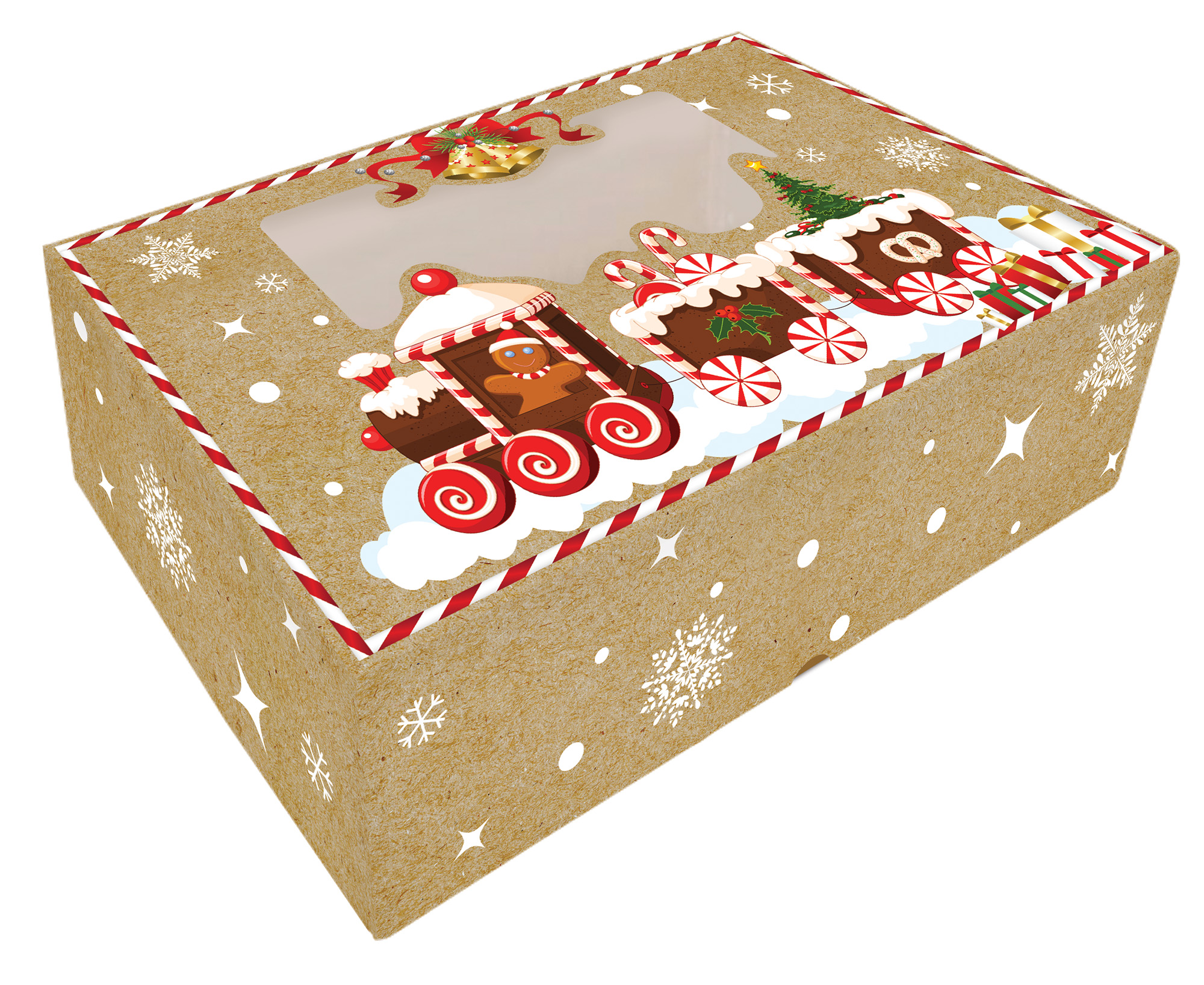 Keksbox Weihnachten mit Sichtfenster und Lebkuchenzug 26 x 15 x 7 cm