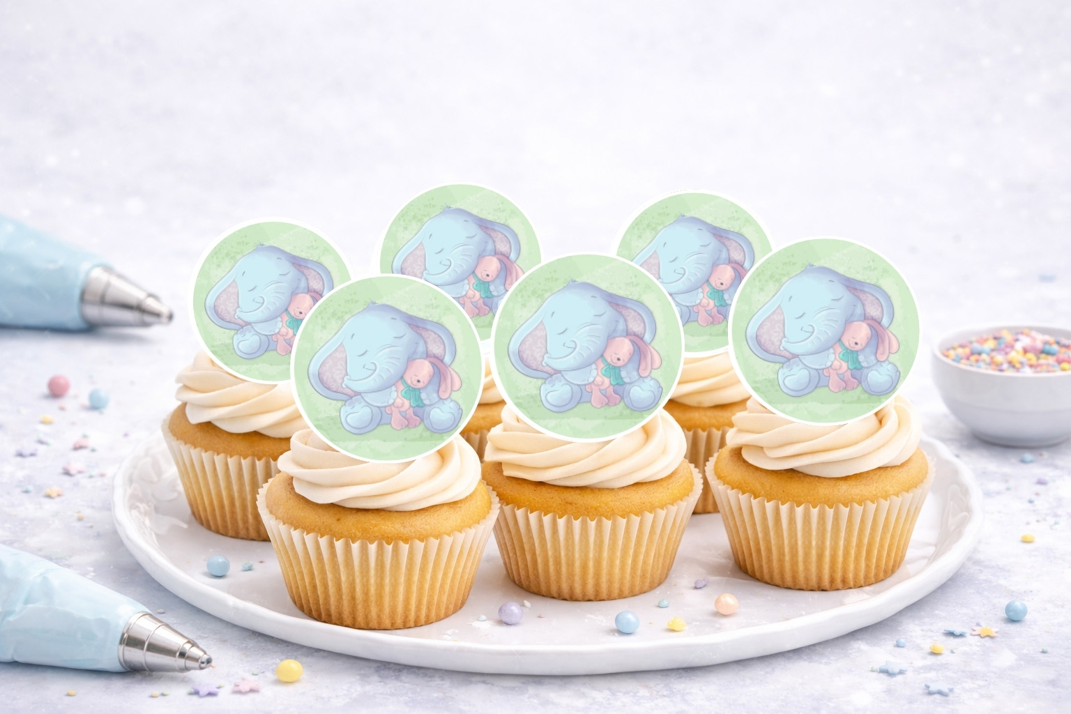 Muffinaufleger Elefant mit Kuscheltier