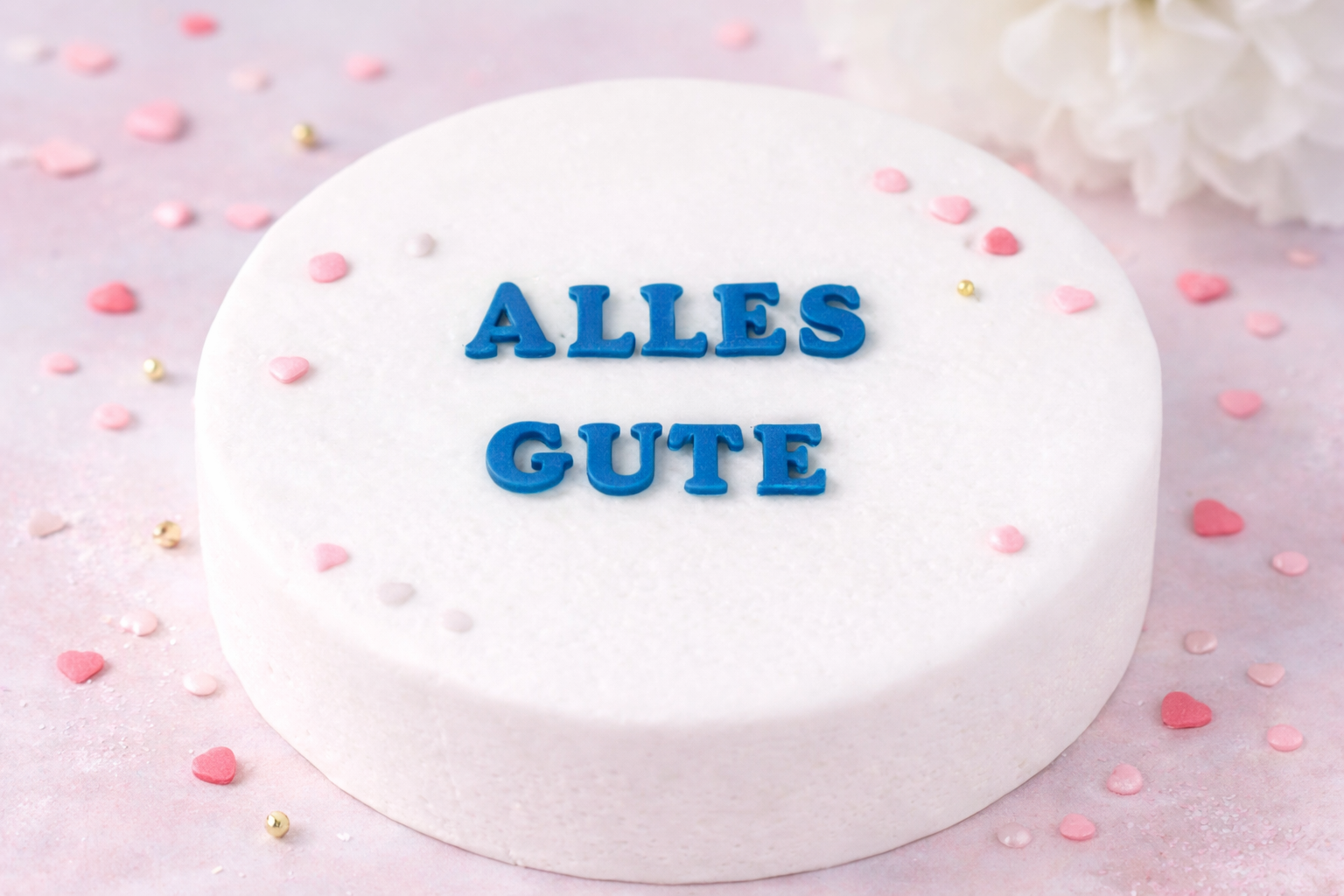 Schrift „Alles Gute“ blau – essbare Tortendekoration