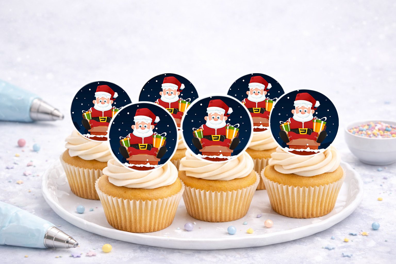 Essbare Muffinaufleger Santa Claus auf Oblate Deluxe, rund ca. 4 cm