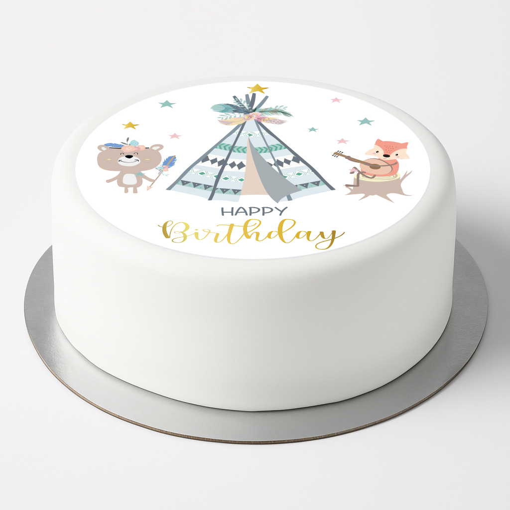 Tortenaufleger Boho Tipi „Happy Birthday“