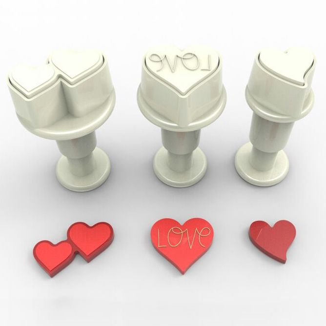 Mini Plungers Herzen Set 3-teilig – Herz Ausstecher mit Prägung für Fondant, Kekse & Cupcakes