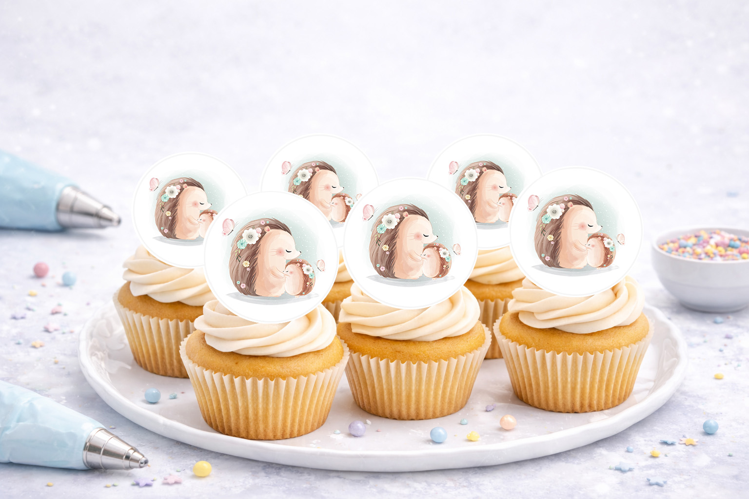 Essbare Muffinaufleger mit Igel-Motiv für Cupcakes und Muffins