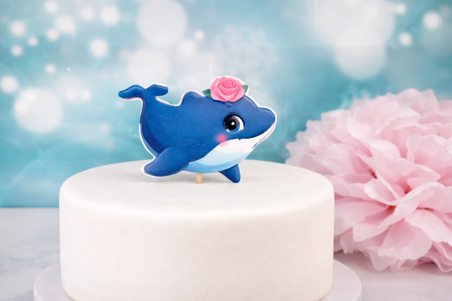 🐬 Cake Topper Delfin – Handgefertigte Tortendeko für Unterwasser- & Kinder-Torten