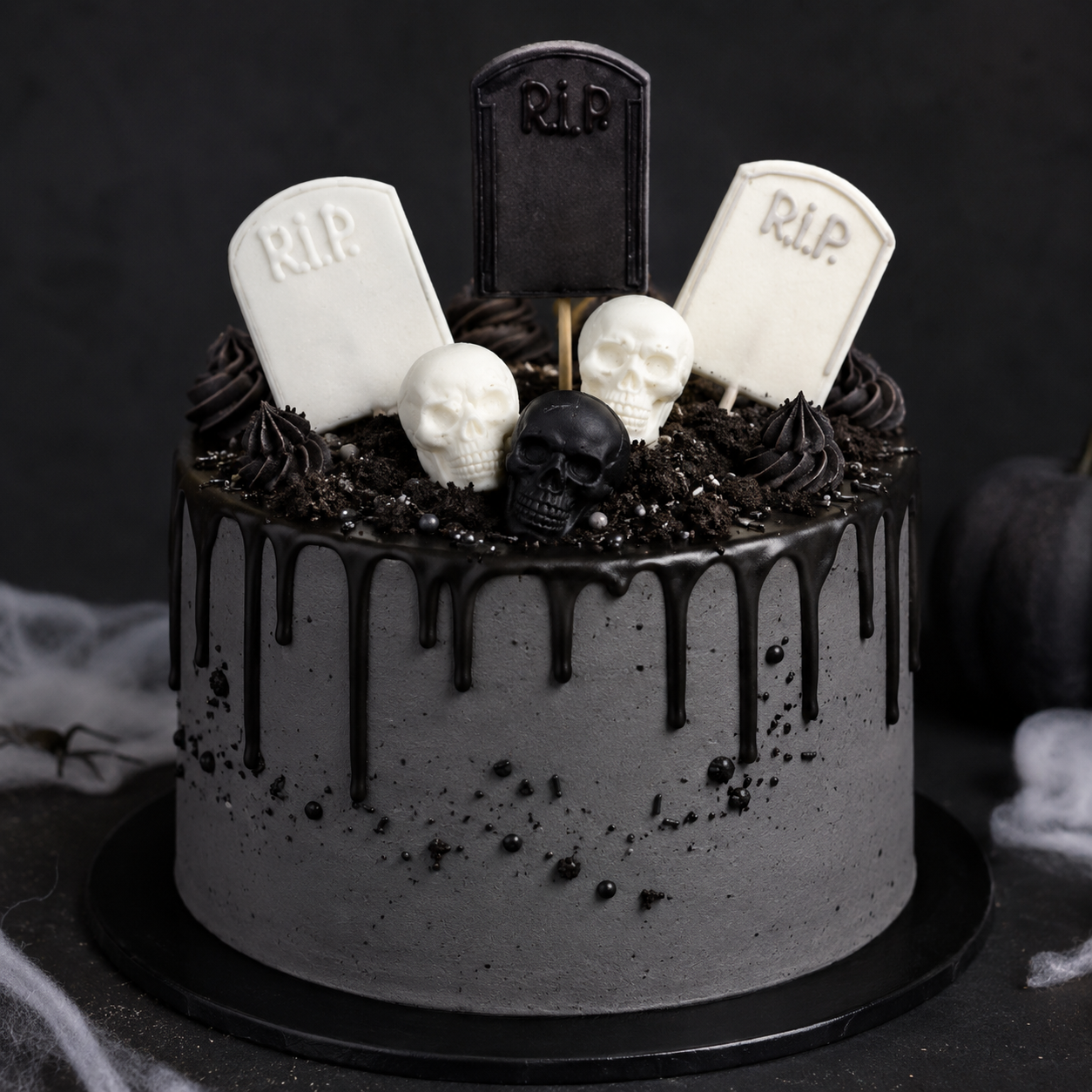 Halloween-Zuckerdeko – Grabsteine und Totenköpfe, 6-teilig