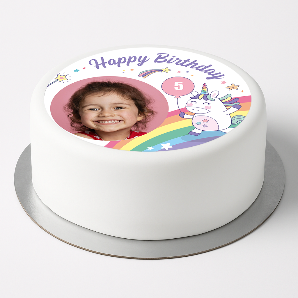 🦄 Personalisierter Tortenaufleger Einhorn mit Foto & Alter – Essbar | Geburtstag